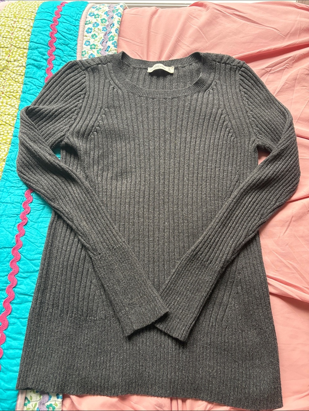 Vintage Abercrombie Classic Ribbed Crewneck Sweater - Gray SZ M